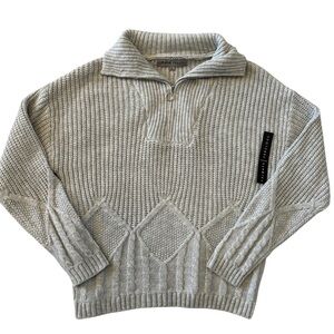 Absolutely Famous Gray Cable Knit Half Zip Sweater Ring Pull Chunky Cozy L NWT